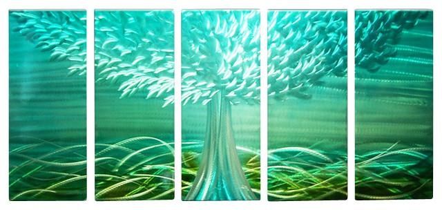 Metal Wall Art Abstract Landscape Contemporary Handmade Blue Decor In Teal And Green Wall Art (View 1 of 20)