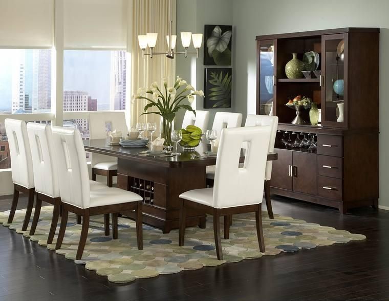 Modern Dining Room Sets With 1 Brown Wood Table And 8 White Chairs Throughout Modern Dining Tables And Chairs (View 9 of 20)