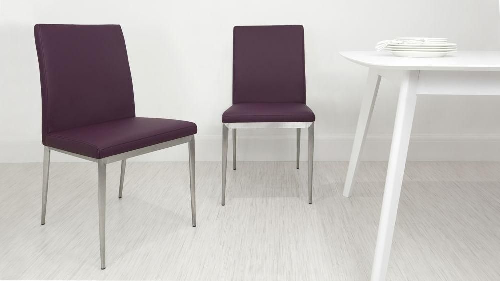 Modern Grey Oak Veneer Table | Glass Legs | Coloured Faux Leather With Most Up To Date Purple Faux Leather Dining Chairs (View 12 of 20)