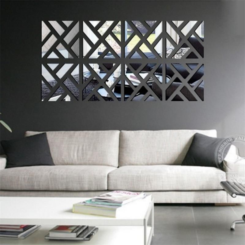New 3D Acrylic Mirror Wall Stickers Square Living Room Bedroom Within Art Deco Wall Decals (View 5 of 20)