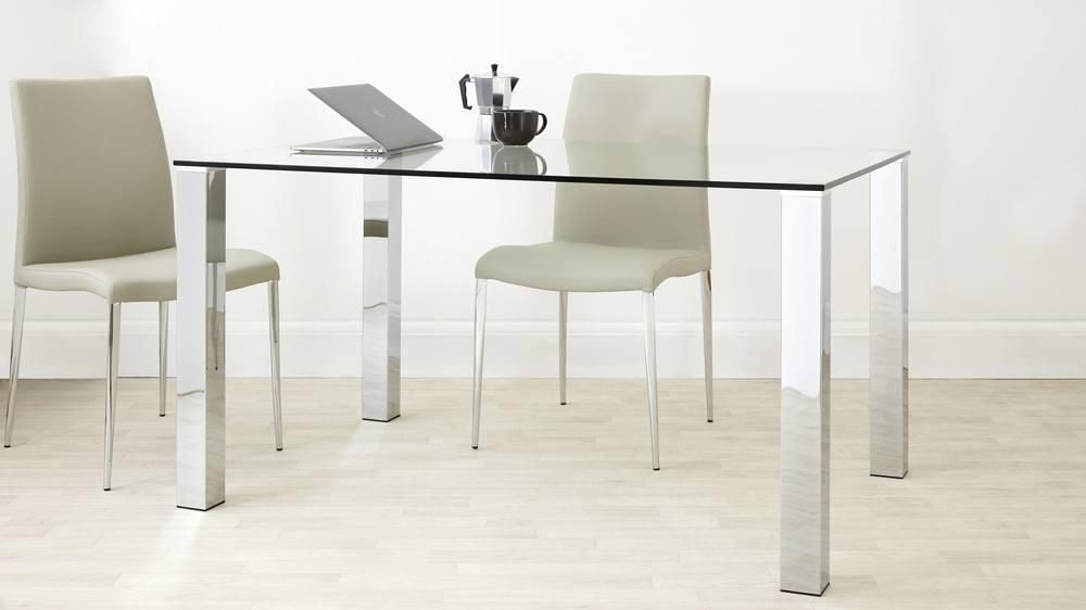 Rectangular Clear Glass Dining Table| Chrome Legs| Uk Within 2018 Chrome Glass Dining Tables (View 13 of 20)