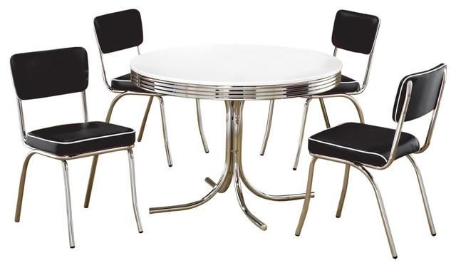 Retro Round Table Cushion Chair Chrome Dining 5 Piece Set For 2017 Chrome Dining Sets (Photo 15 of 20)