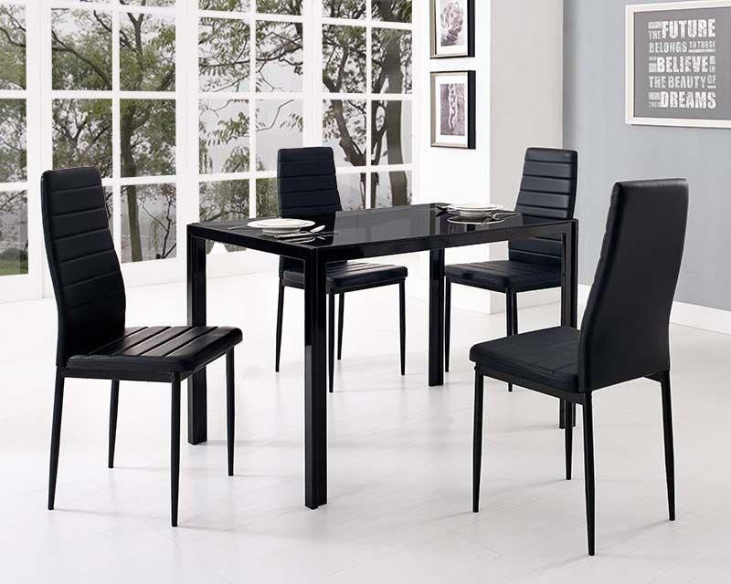 Round Black Glass Dining Table 4 Chairs – Starrkingschool Pertaining To Most Recently Released Black Glass Dining Tables And 4 Chairs (View 3 of 20)