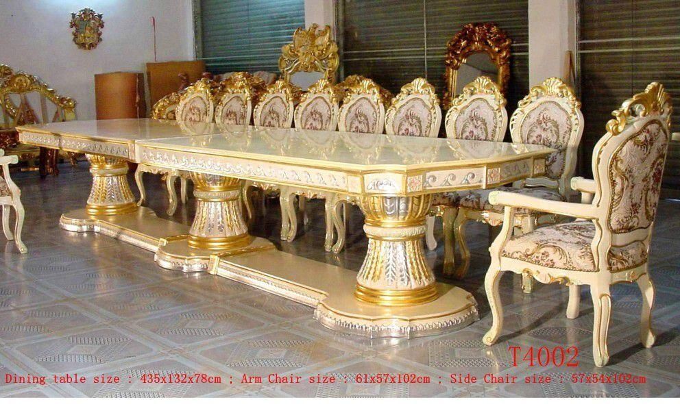 Royal Palace 435cm Silver Gold Gilded Carved Long Big Luxury Inside 2018 Indian Style Dining Tables 