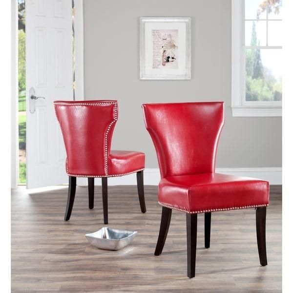 Safavieh En Vogue Dining Matty Red Leather Nailhead Dining Chairs With Red Leather Dining Chairs (View 14 of 20)
