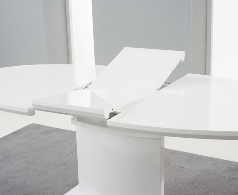 Santana 160Cm White High Gloss Extending Pedestal Dining Table Regarding 2018 White Gloss Round Extending Dining Tables (View 12 of 20)