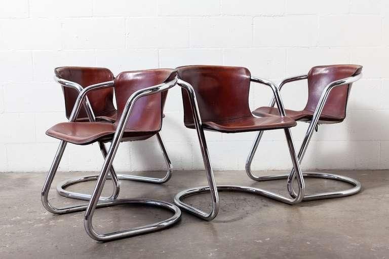 Set Of 4 Leather And Chrome Dining Chairs At 1Stdibs Pertaining To Most Popular Chrome Leather Dining Chairs (Photo 1 of 20)