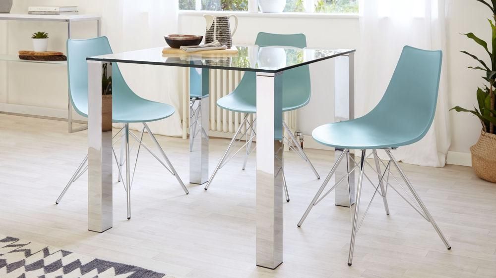 Square Glass Dining Table | Chrome Legs | 4 Seater Table Uk Intended For Current Chrome Glass Dining Tables (View 3 of 20)