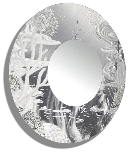 Tropical, Nautical Silver Wall Mirror – Large Round Mirror, Metal Throughout Large Round Metal Wall Art (View 17 of 20)