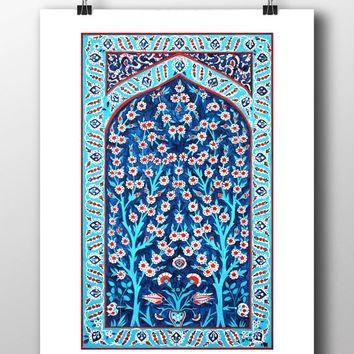 Turkish Tile Blue Tulip Art Watercolor From Hermesarts On Etsy For Turkish Wall Art (Photo 1 of 20)