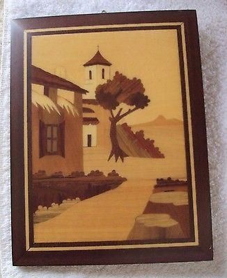 Vintage Sorrento Italy Inlay Wood Marquetry Italian Village Scene Throughout Italian Inlaid Wood Wall Art (View 1 of 20)