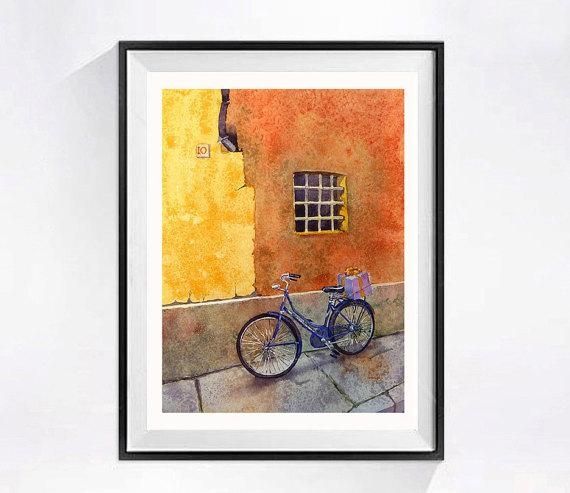 Watercolor Bike Bicycle Art Print Bikes Bicycles Italian Throughout Old Italian Wall Art (View 10 of 20)