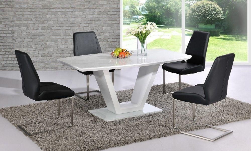White High Gloss Dining Table With Glass Top And 6 Black Chairs Intended For Most Popular White High Gloss Dining Chairs (View 19 of 20)