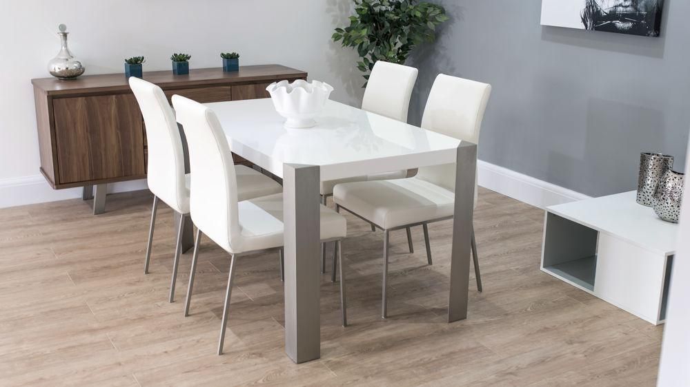 White High Gloss Table & White, Brown Or Beige Faux Leather Dining With Regard To 2017 White High Gloss Dining Chairs (View 16 of 20)