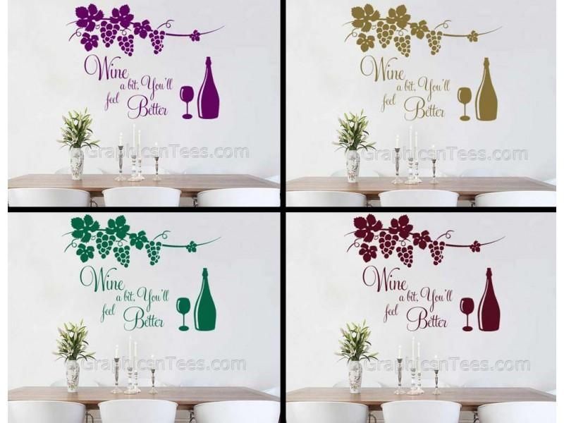Wine A Bit, Kitchen Dining Room Wall Quote Sticker Vinyl Mural Decal Intended For Grape Vine Wall Art (View 19 of 20)