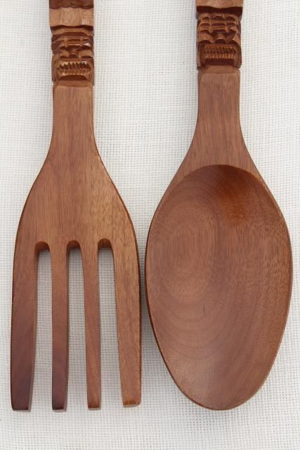 Wood Fork & Spoon, Vintage Kitchen Wall Art, Retro Tiki Bar Style! Within Wooden Fork And Spoon Wall Art (View 7 of 20)