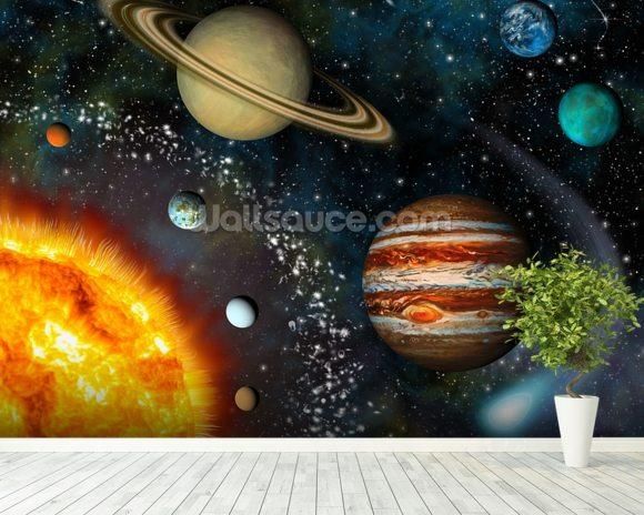 3D Solar System Wallpaper Wall Mural | Wallsauce Usa Throughout 3D Solar System Wall Art Decor (View 11 of 20)
