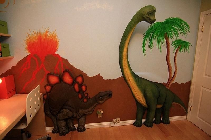 Bedrooms : Kids Bedroom With 3D Dinosaur Wall Art Near Small Desk Regarding 3D Dinosaur Wall Art Decor (View 11 of 20)