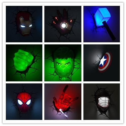 Creative Ironman Spiderman Captain America 3D Wall Lamp Amazing Regarding 3D Wall Art Captain America Night Light (View 2 of 20)