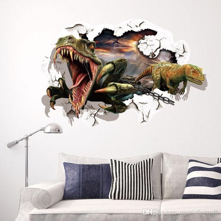 Dinosaur Breaking Out Of The Wall To Escape 3D Wall Decal Stickers In 3D Dinosaur Wall Art Decor (View 10 of 20)