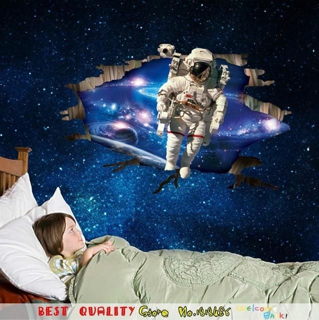 Hot Baby Dream Outer Space Wall Stickers Astronaut Spaceman 3D Inside Astronaut 3D Wall Art (View 3 of 20)