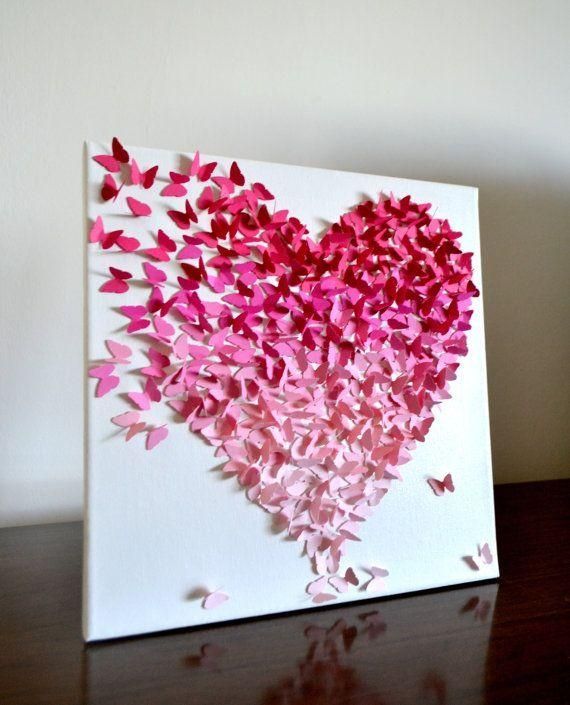 Light Pink Ombre Butterfly Heart On Grey/ 3D Butterfly Wall Art Regarding White 3D Butterfly Wall Art (View 9 of 20)