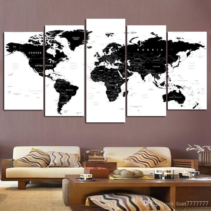 2018 New World Map Wall Art Painting On Canvas 5 Panel No Frame For Map Wall Art Canada (Photo 1 of 20)