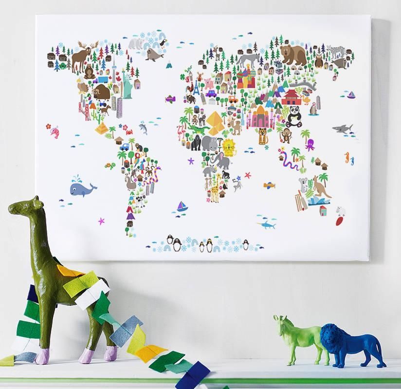 Animal World Map Printartpause | Notonthehighstreet For World Map Wall Art For Kids (View 9 of 20)