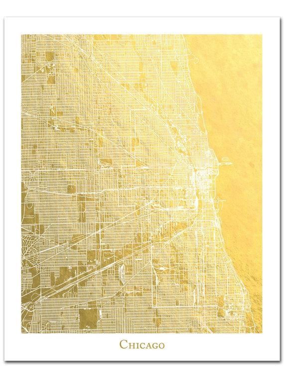 Chicago Map Chicago Print Gold Foil Print Gold Foil Map™ Inside Houston Map Wall Art (View 12 of 20)