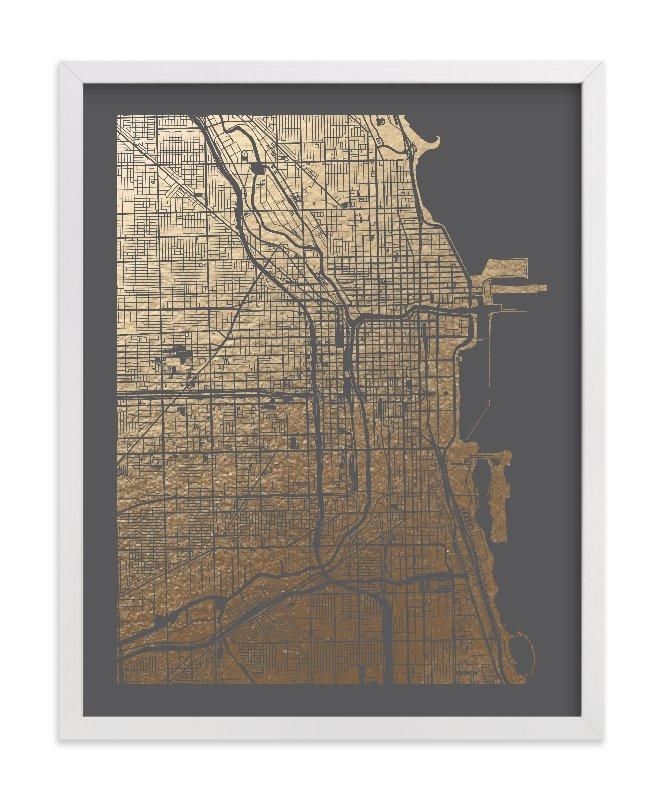 Chicago Map Foil Pressed Wall Artalex Elko Design | Minted With Chicago Map Wall Art (Photo 1 of 20)