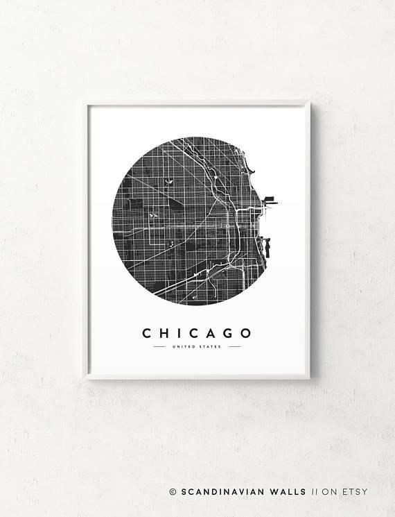 Chicago Map Print Chicago Poster Chicago Print Chicago City With Regard To City Prints Map Wall Art (View 7 of 20)
