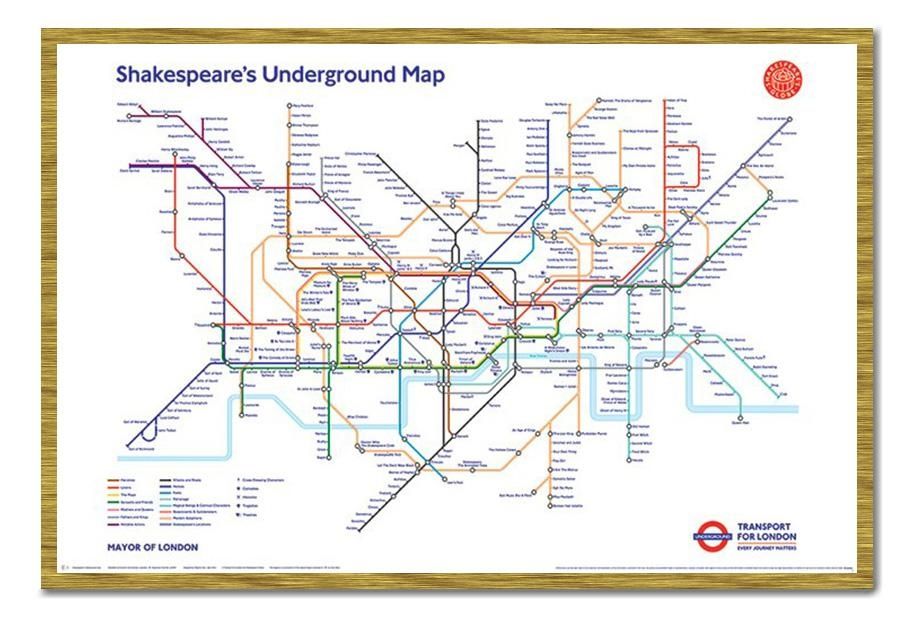Framed Shakespeare's London Underground Map Poster New | Ebay With London Tube Map Wall Art (View 19 of 20)