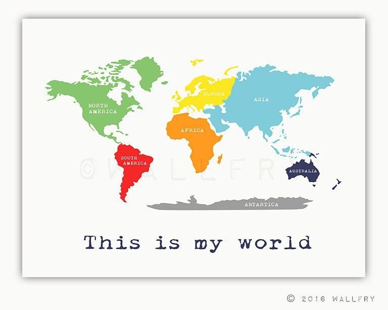 Kids Wall Art. World Map Print With Continents Childrens Wall With Regard To Kids World Map Wall Art (Photo 19 of 20)