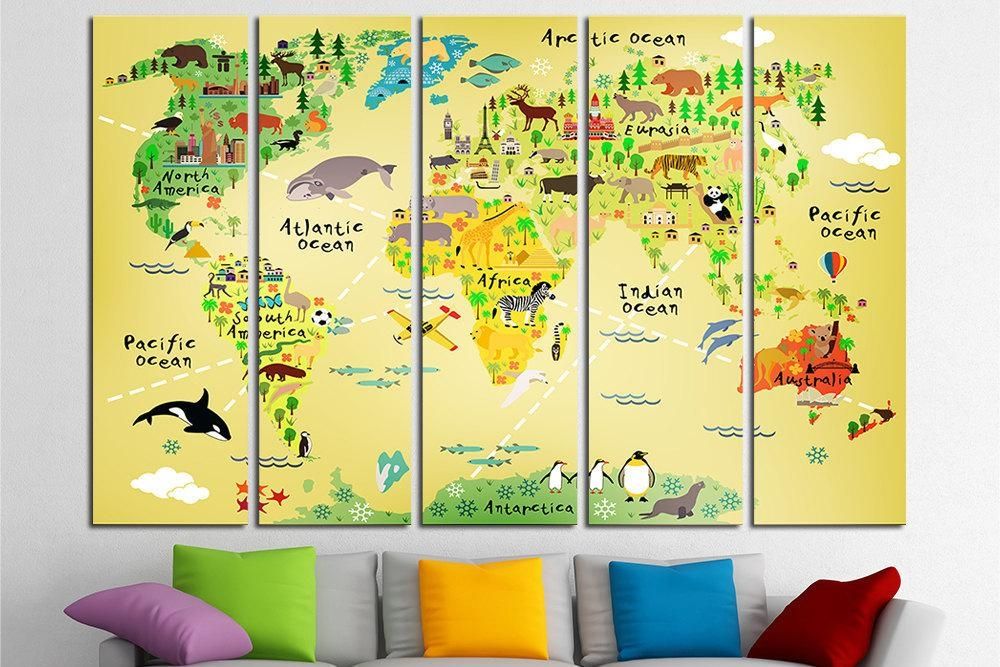 Nursery World Map Nursery Map Map For Kids World Map For Kids Within World Map Wall Art For Kids (Photo 2 of 20)