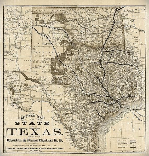 Old Map Of Texas 1876 Vintage Historical Wall Map Antique Pertaining To Houston Map Wall Art (View 8 of 20)