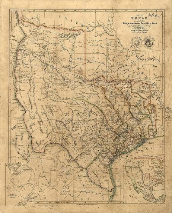 Old Texas Wall Map 1841 Historical Texas Map Antique Inside Texas Map Wall Art (View 10 of 20)