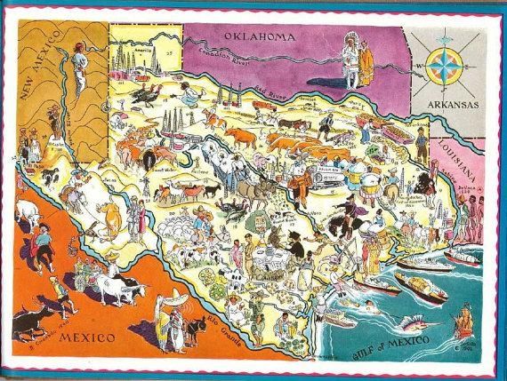 Texas Map Art / Vintage Texas Print / 1930S Old State Map Of Pertaining To Houston Map Wall Art (View 9 of 20)