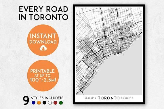 Toronto Map Art Printable Canada Map Print Printable Toronto With Regard To Toronto Map Wall Art (View 20 of 20)