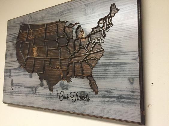United States Map Artwork Personalized Wood Wall Art American Map With Personalized Map Wall Art (Photo 2 of 20)