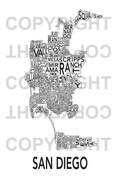 Urban Neighborhood Map San Diego Map – San Diego Ca • Mappery Within San Diego Map Wall Art (View 4 of 20)