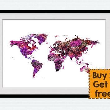 Watercolor World Map Poster World Map From Colorfulprint On Etsy With World Map Wall Art Print (Photo 18 of 20)