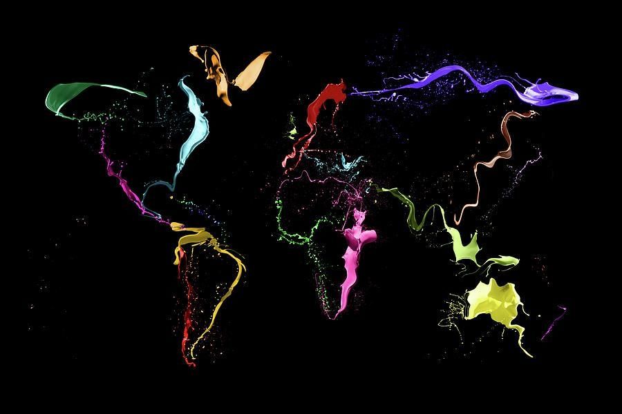 World Map Abstract Paint Digital Artmichael Tompsett Pertaining To Abstract World Map Wall Art (Photo 1 of 20)