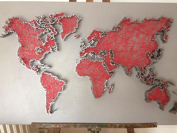 World Map In String Art String Art World Map Inside String Map Wall Art (Photo 9 of 20)