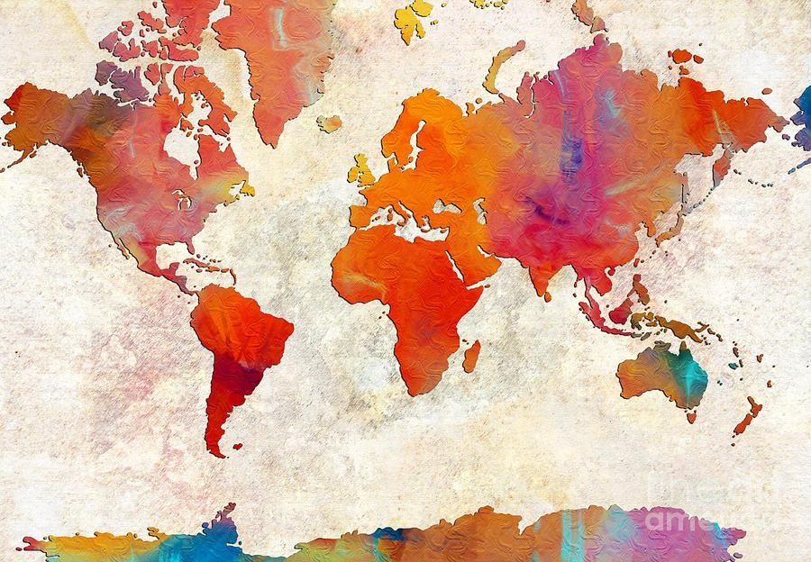 World Map – Rainbow Passion – Abstract – Digital Painting 2 Pertaining To Abstract World Map Wall Art (View 9 of 20)