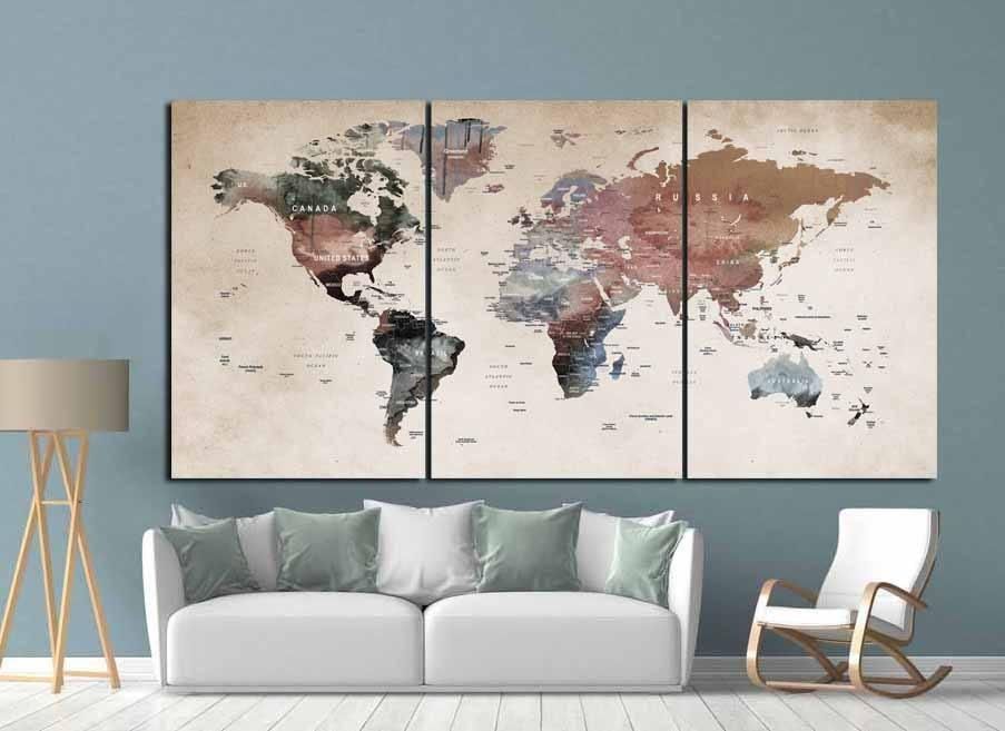 World Map Wall Art,world Map Canvas,world Map Print,large World For World Map Wall Art Canvas (Photo 6 of 20)