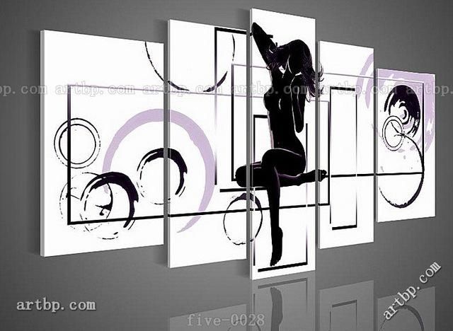 Abstract Female Body Art Oil Painting Beauty 5 Panel Black White Pertaining To Abstract Body Wall Art (Photo 5 of 20)