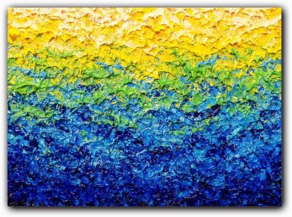 Abstract Painting, Blue Green Yellow Original Impasto Wall Decor For Abstract Expressionism Wall Art (View 8 of 20)