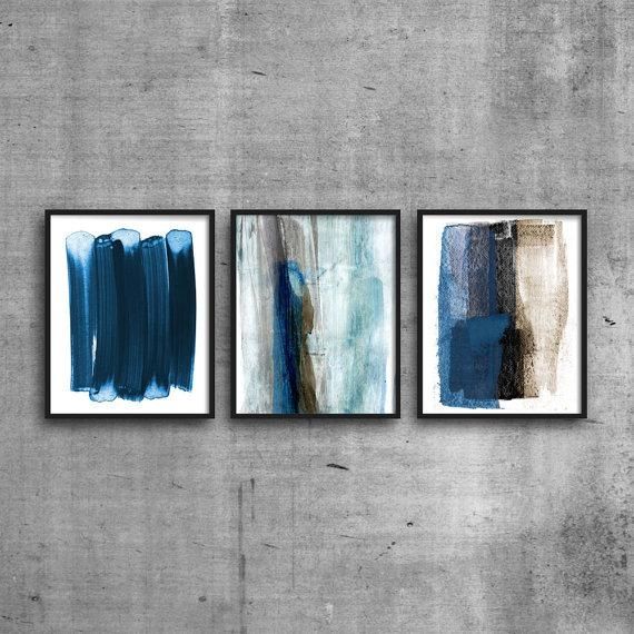 Blue & Brown Abstract Print, Set Of 3 Prints, Abstract Wall Art Intended For Blue And Brown Abstract Wall Art (View 14 of 20)