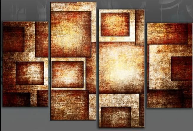 Brown Geometric Bold Canvas Wall Art Picture Abstract 4 Panel In Abstract Wall Art Canvas (View 3 of 20)