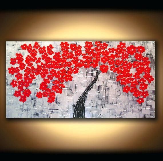 Cherry Blossom Canvas Wall Art 4 Piece Wall Art Painting Print On For Cherry Blossom Oil Painting Modern Abstract Wall Art (View 11 of 20)
